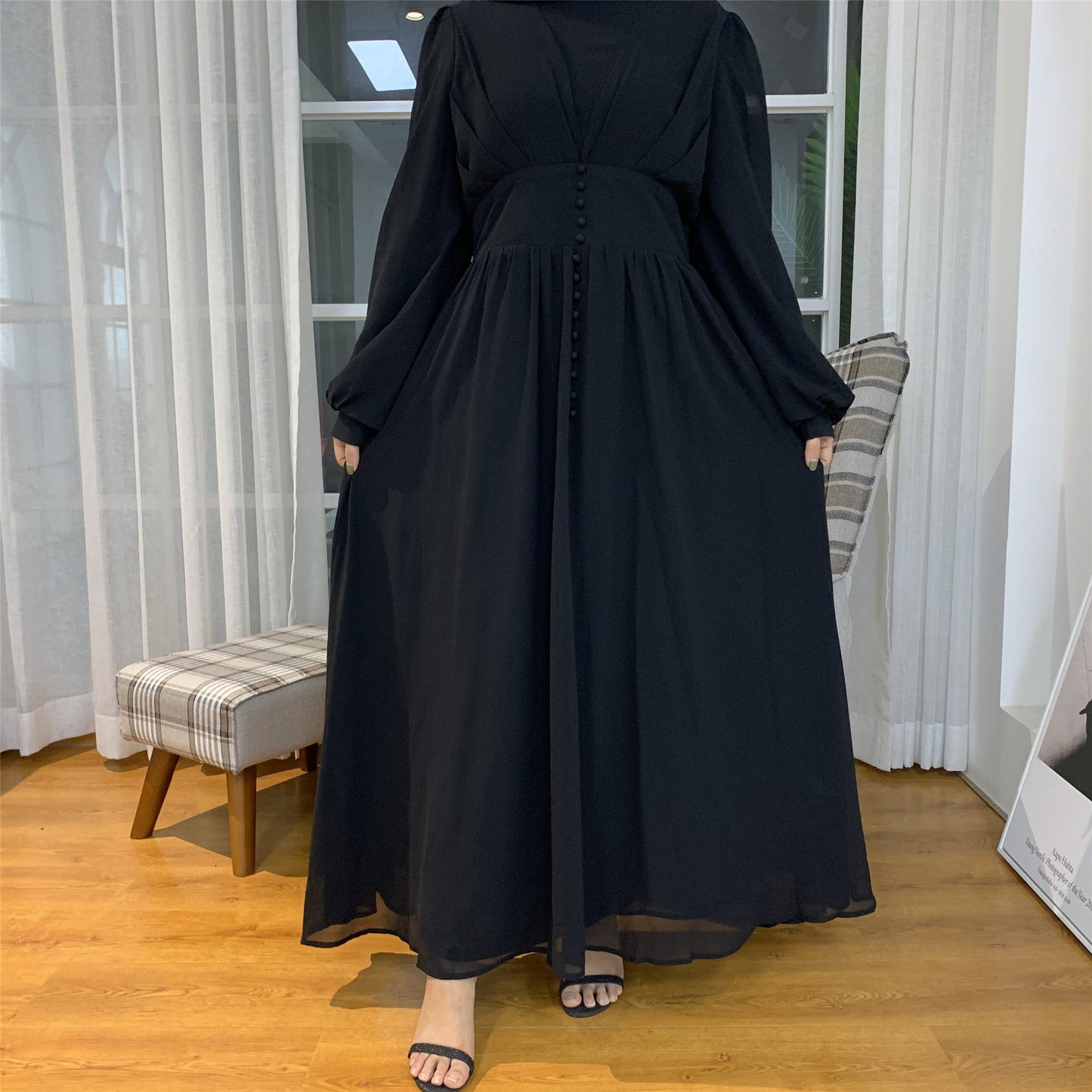 High-density Double Chiffon Fashion Simple And Elegant Muslim Dress